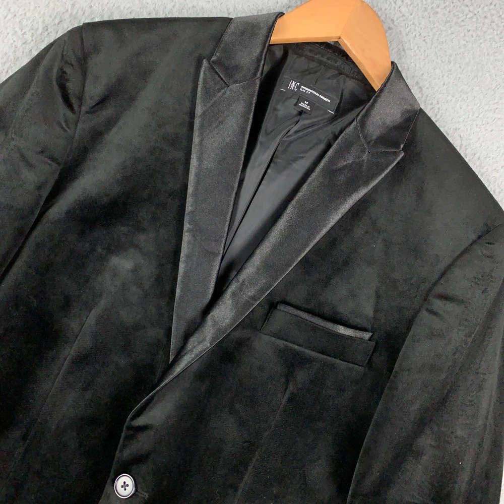 INC Velvet Blazer Men's M Black Slim Fit Notch Lapel Luxe International Concepts